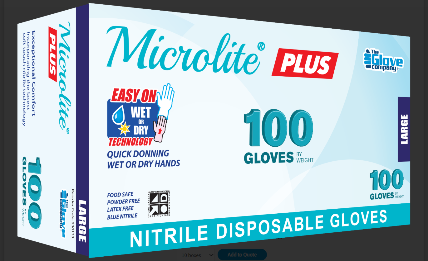 Nitrile Gloves  PowderFree Microlite Plus LARGE